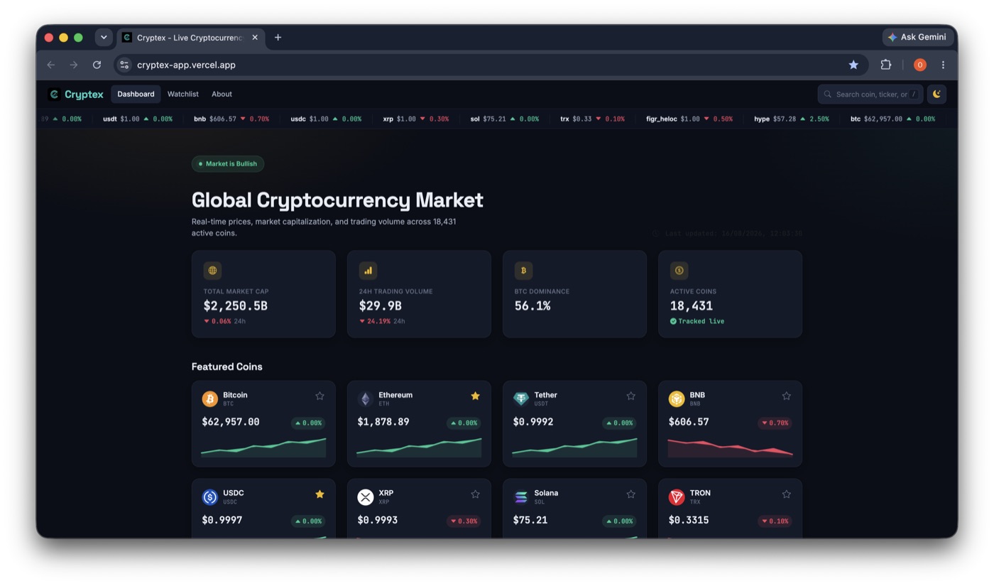 Cryptex cryptocurrency dashboard